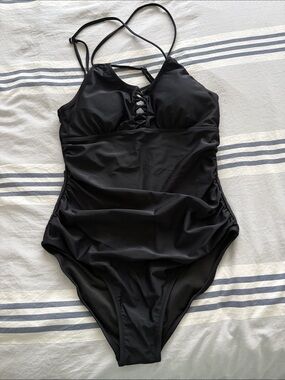 Black Lace-Up One-Piece Swimsuit